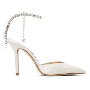 Elegant White Stiletto Heels with Crystal Ankle Strap
